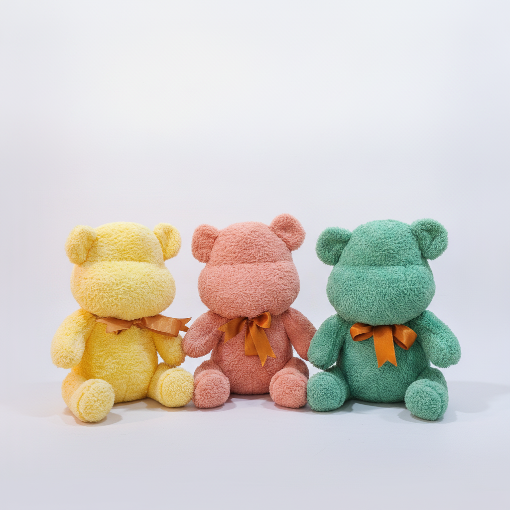 Fluffy Teddy Bear Soft Toy with Ribbon Bow – Set of 3