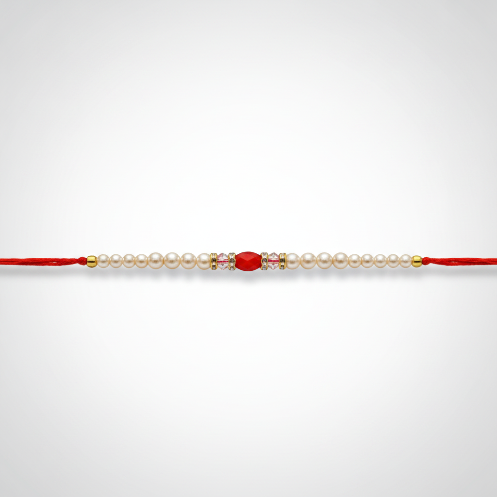 Pearl & Crystal Beaded Rakhi with Red Thread – Pack of 12