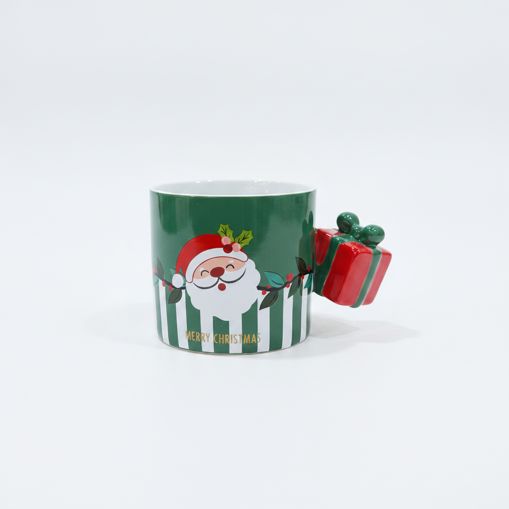 Merry Christmas Santa Ceramic Mug with Gift Box Handle