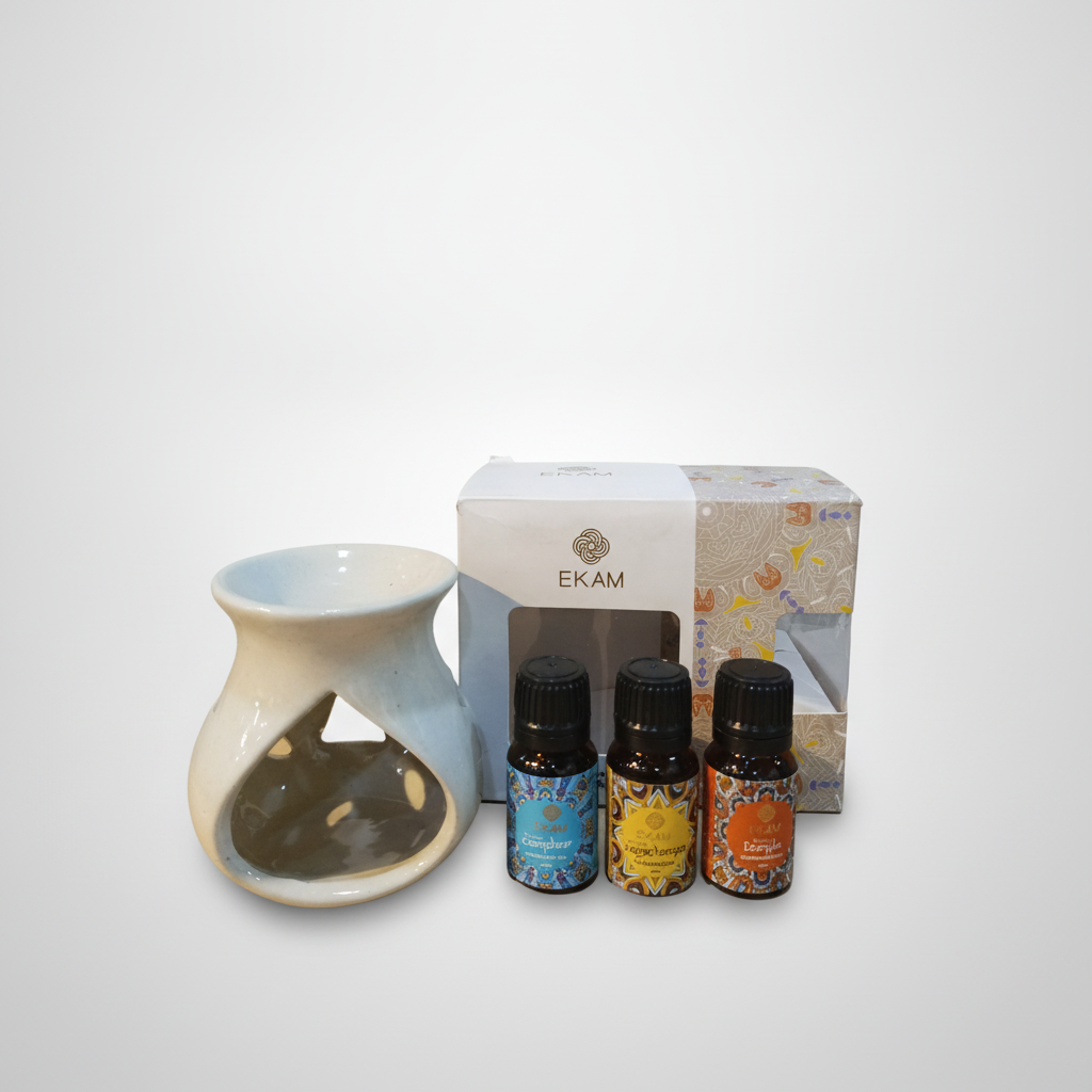 EKAM Ceramic Oil Burner & Fragrance Oil Set – 3 Scents