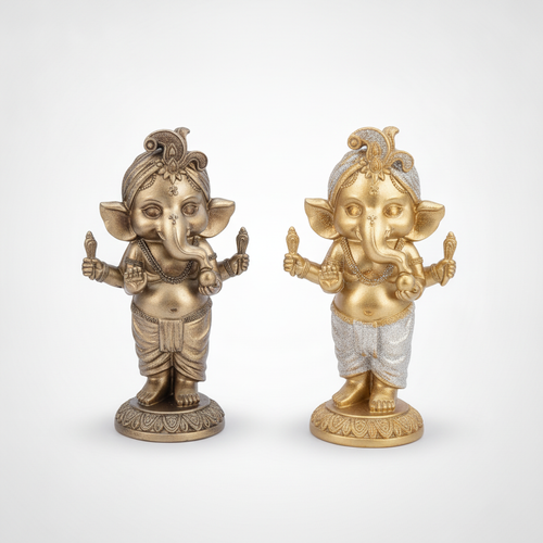 Standing Baby Ganesha Idol Pair – Gold & Silver Finish