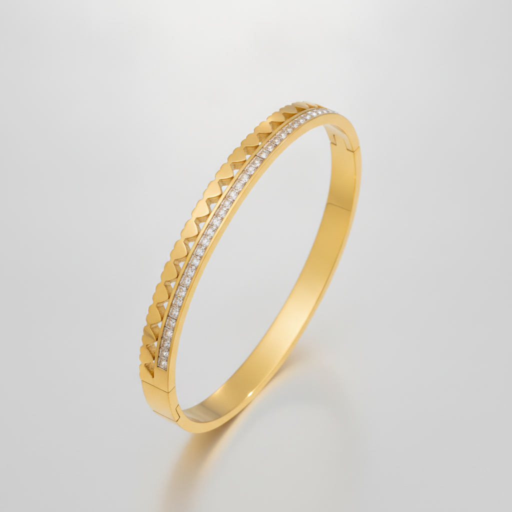 Gold-Tone Diamond Bangle Bracelet with Geometric Detail