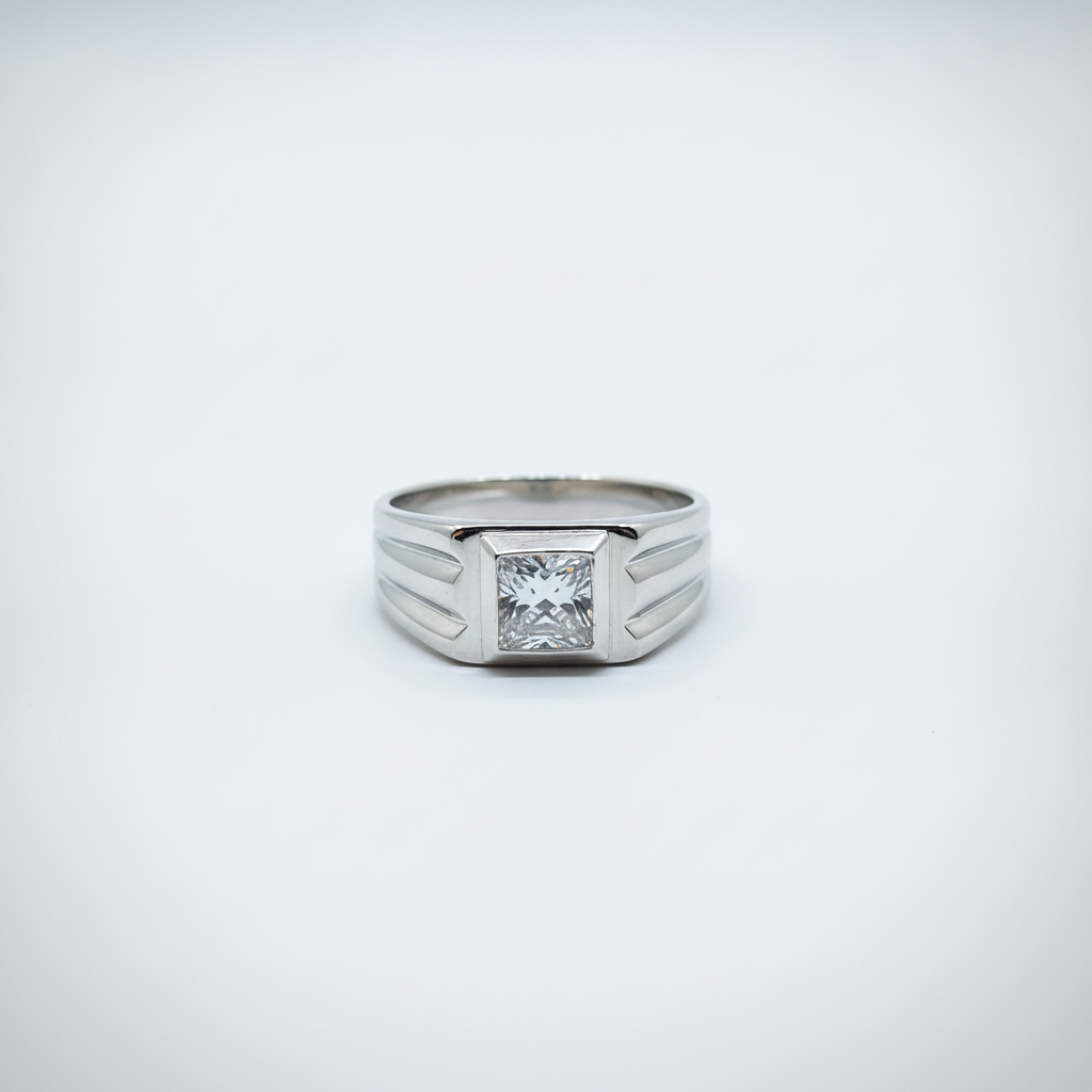 Men's Solitaire CZ Silver-Tone Statement Ring