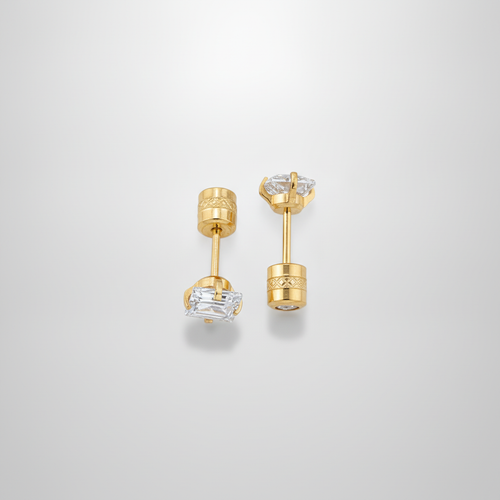Double-Sided Gold Stud Earrings for Men with Crystal Stone