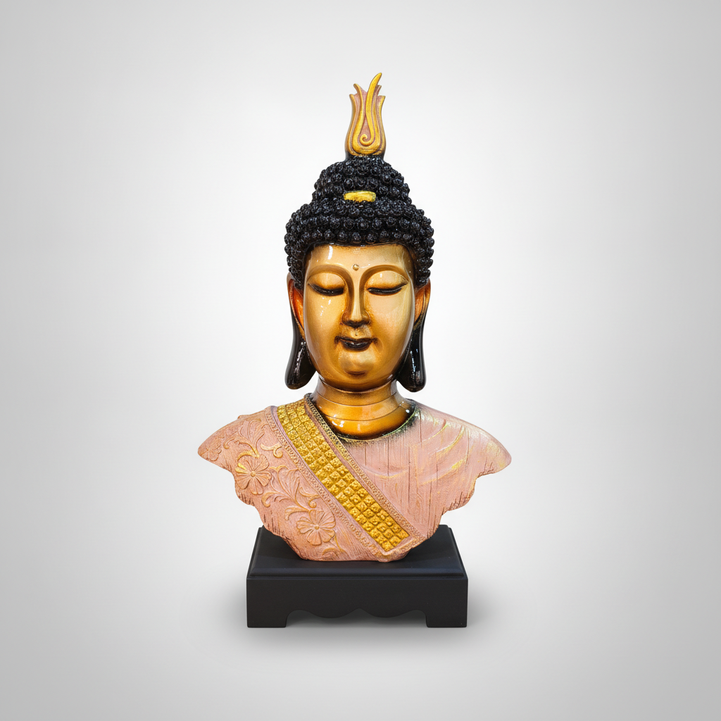 Golden Buddha Bust Statue with Black Base – Home Décor