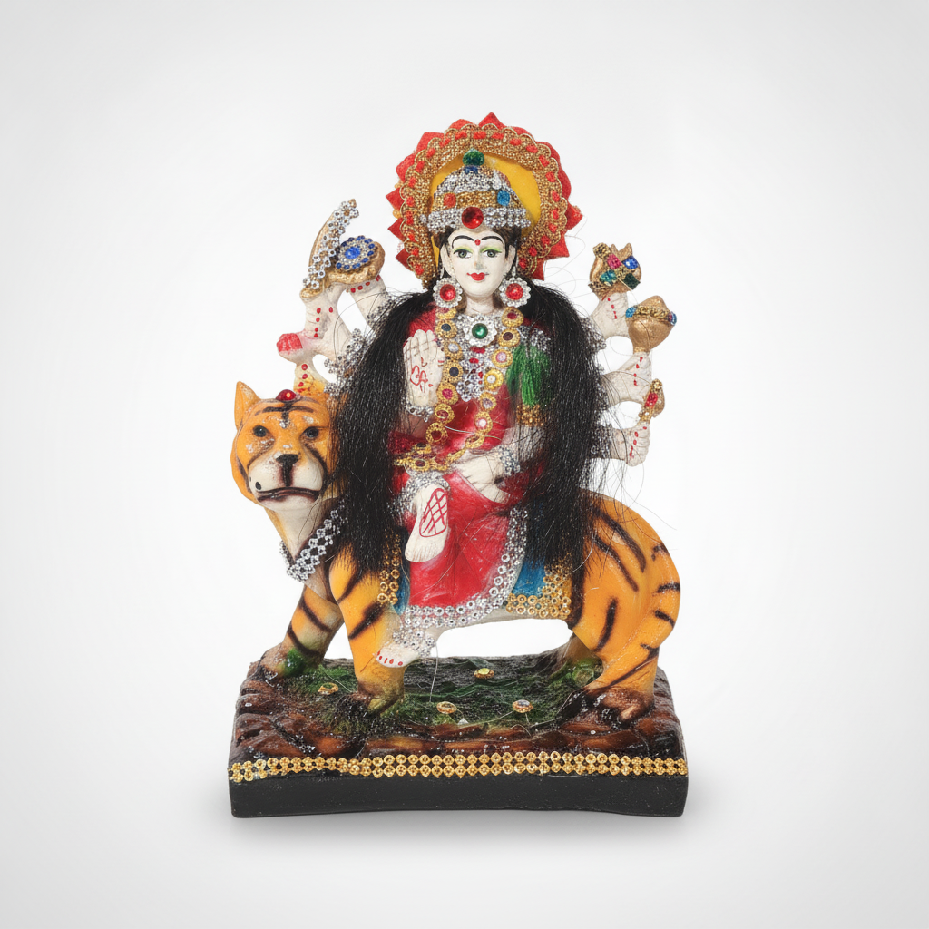 Goddess Durga Idol on Tiger 7.8 Inch Decorative Murti