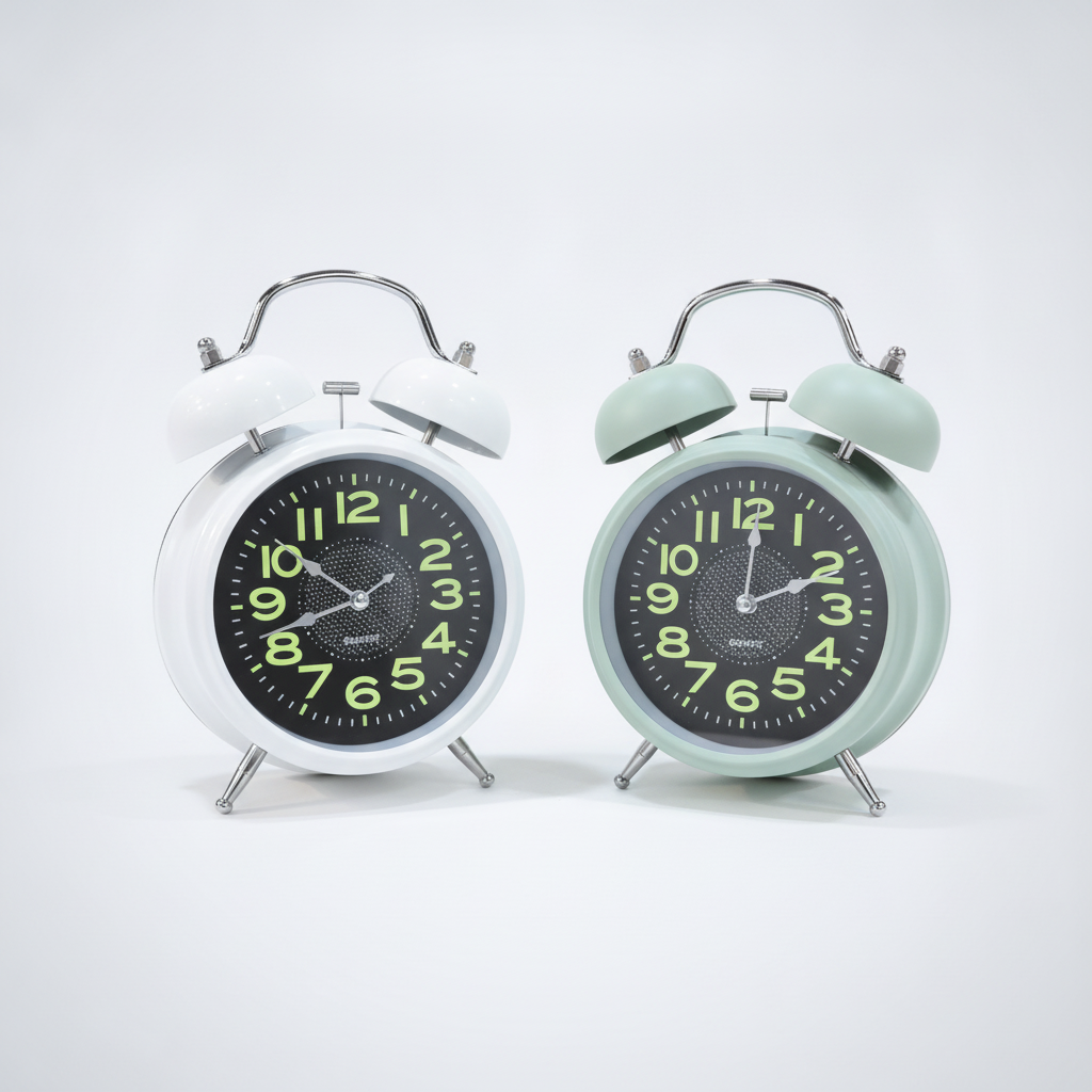 Retro Twin Bell Alarm Clock – Luminous Dial, Classic Design
