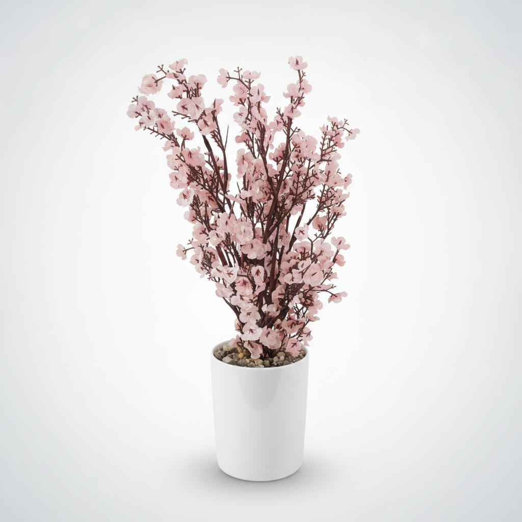 Cherry Blossom Branch Arrangement in White Ceramic Vase