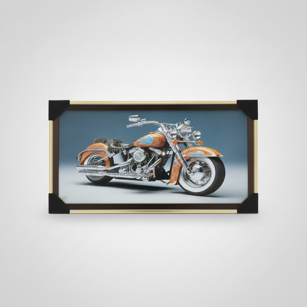 Classic Cruiser Motorcycle Framed Wall Art – Gold Frame