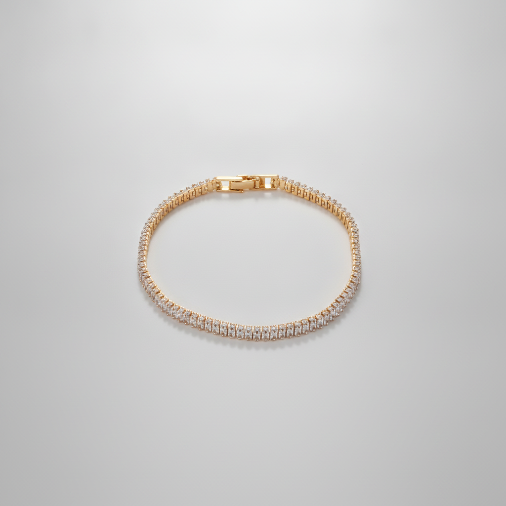 Gold Tennis Bracelet with Crystal Baguette Links