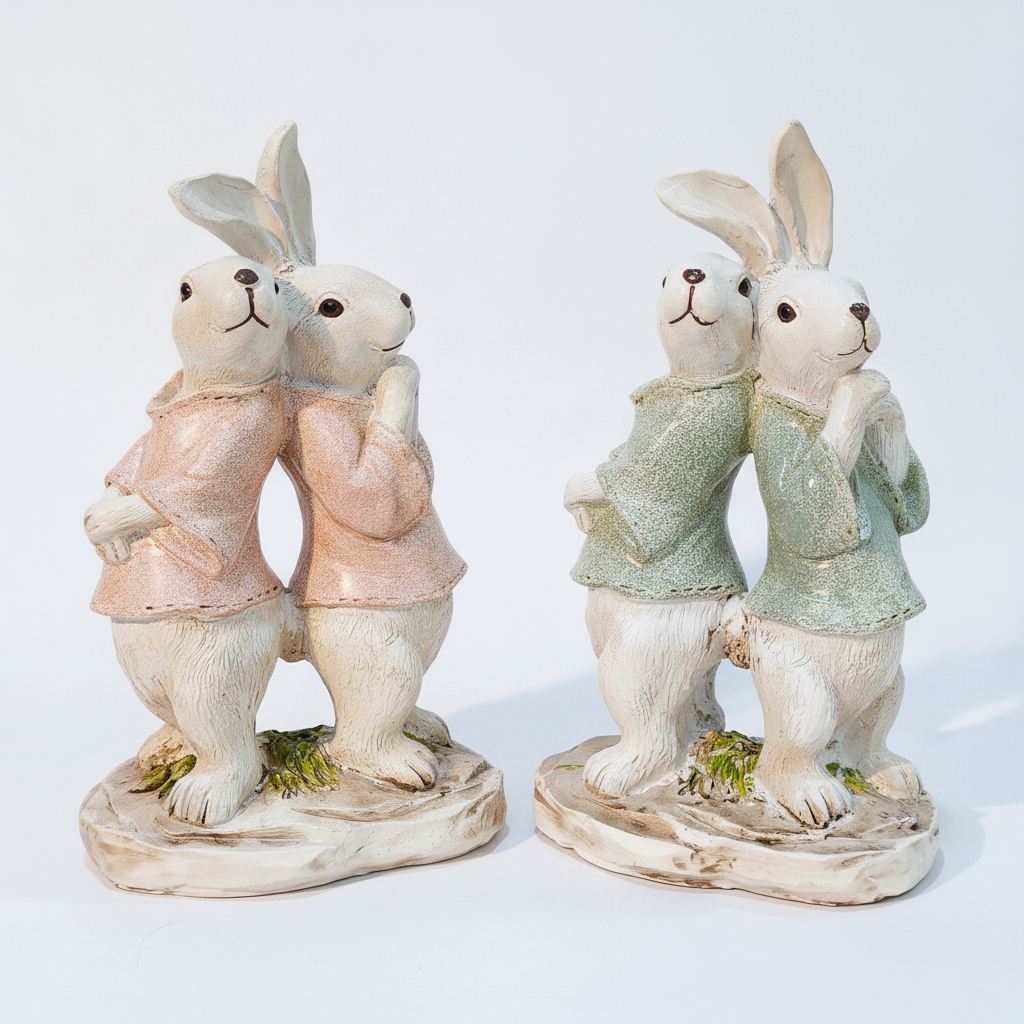 Charming Easter Bunny Couple Figurine Set – Home Décor