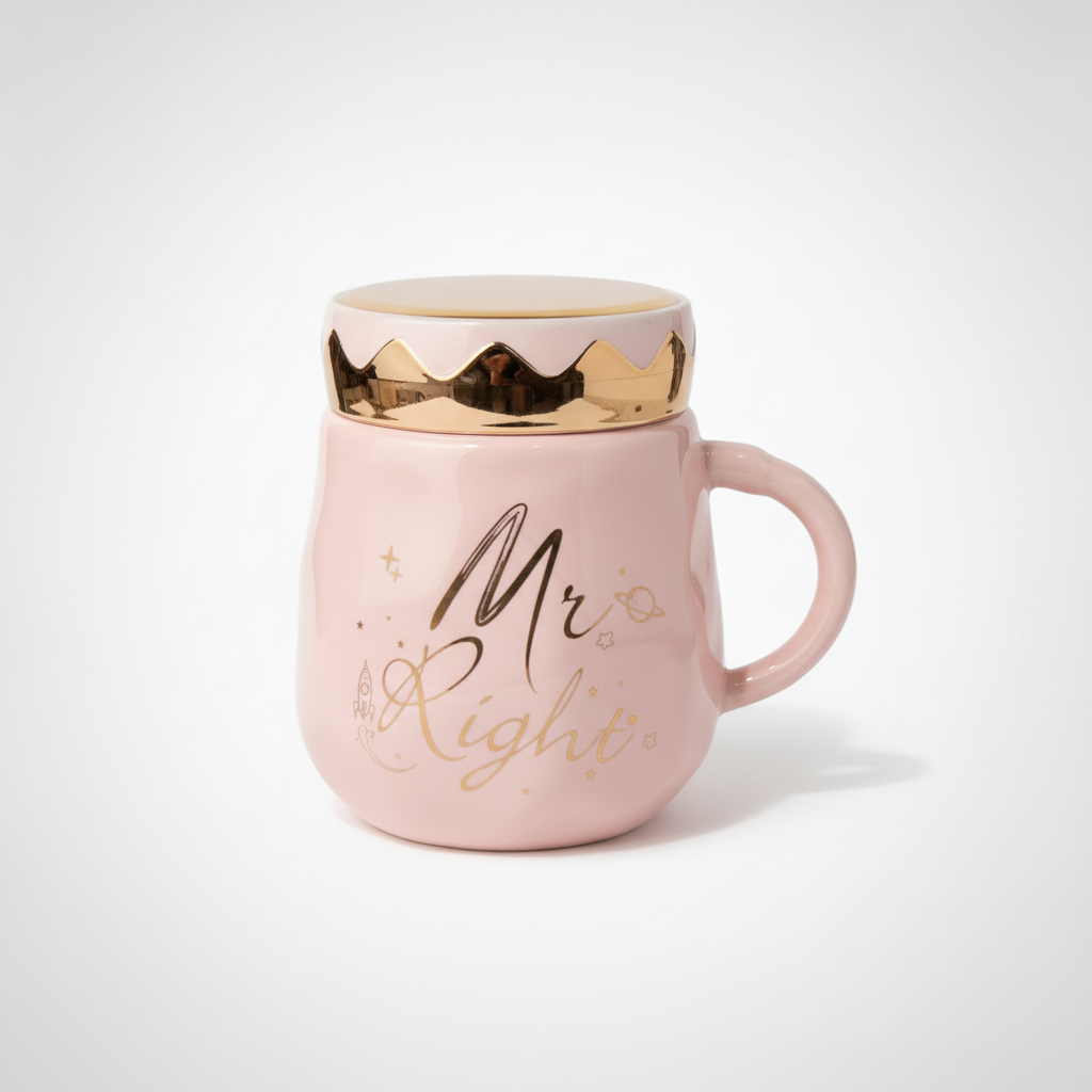 Mr. Right Crown Ceramic Mug – Pink & Gold