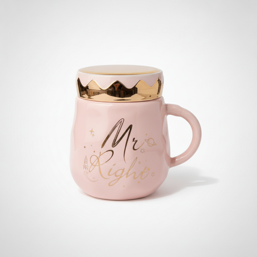 Mr. Right Crown Ceramic Mug – Pink & Gold