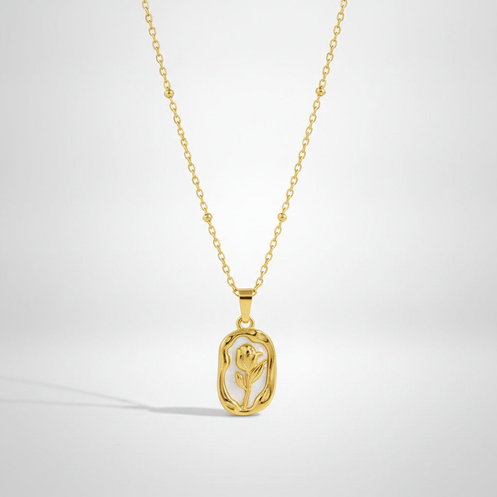 Gold Tulip Oval Pendant Necklace