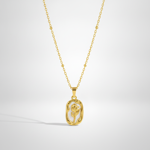 Gold Tulip Oval Pendant Necklace