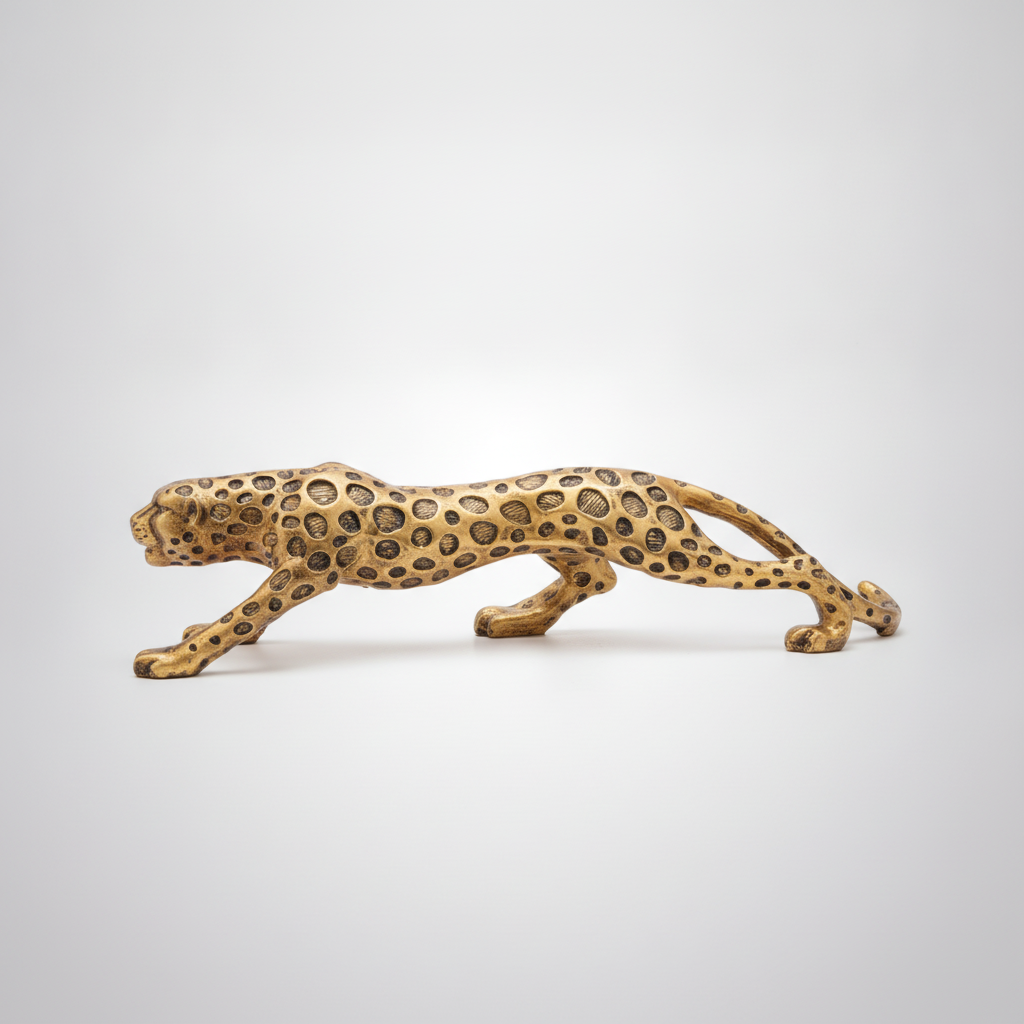 Gold Leopard Stalking Figurine – 21.5" Poly Resin Sculpture