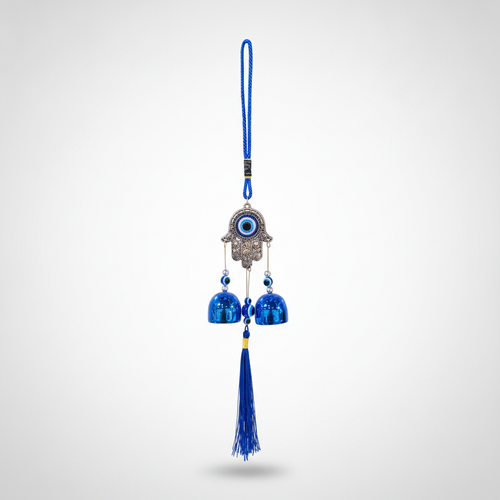 Hamsa Hand Evil Eye Wind Chime with Blue Bells & Tassel