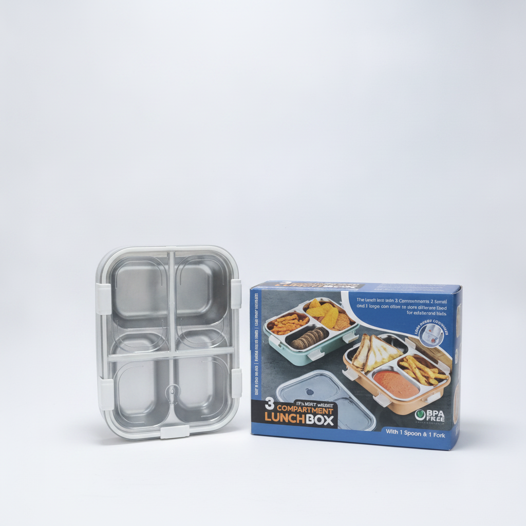 3-Compartment Stainless Steel Lunch Box – Leak-Proof & BPA Free