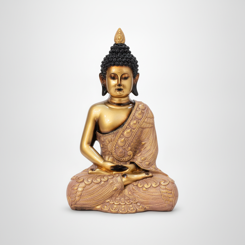 Golden Meditating Buddha Statue – Decorative Resin Figurine