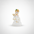 White Marble Lord Krishna Flute Figurine with Gold Accents