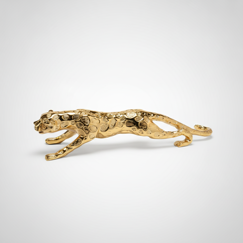 Gold Chrome Running Leopard Sculpture Decorative Figurine