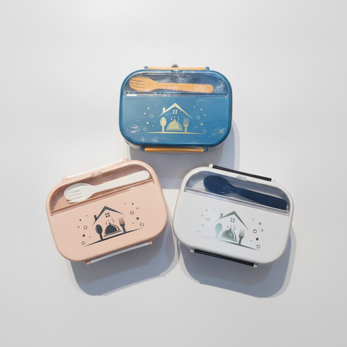 Kids Plastic Lunch Box with Spoon & Fork Set