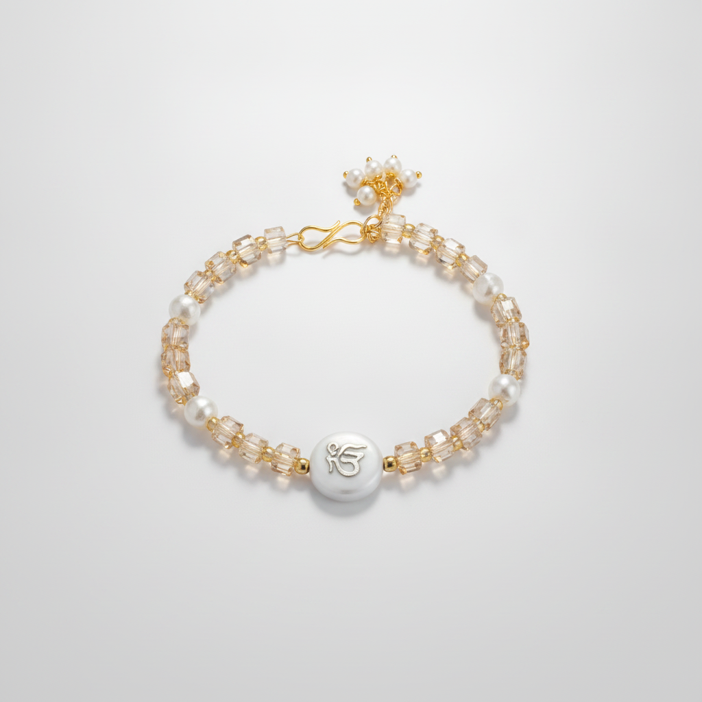 Ek Onkar Pearl & Crystal Rakhi Bracelet – Gold Tone