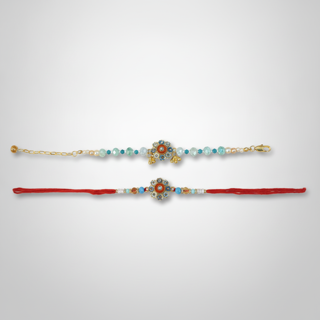 Bhaiya Bhabhi Rakhi Set – Meenakari Crystal Duo