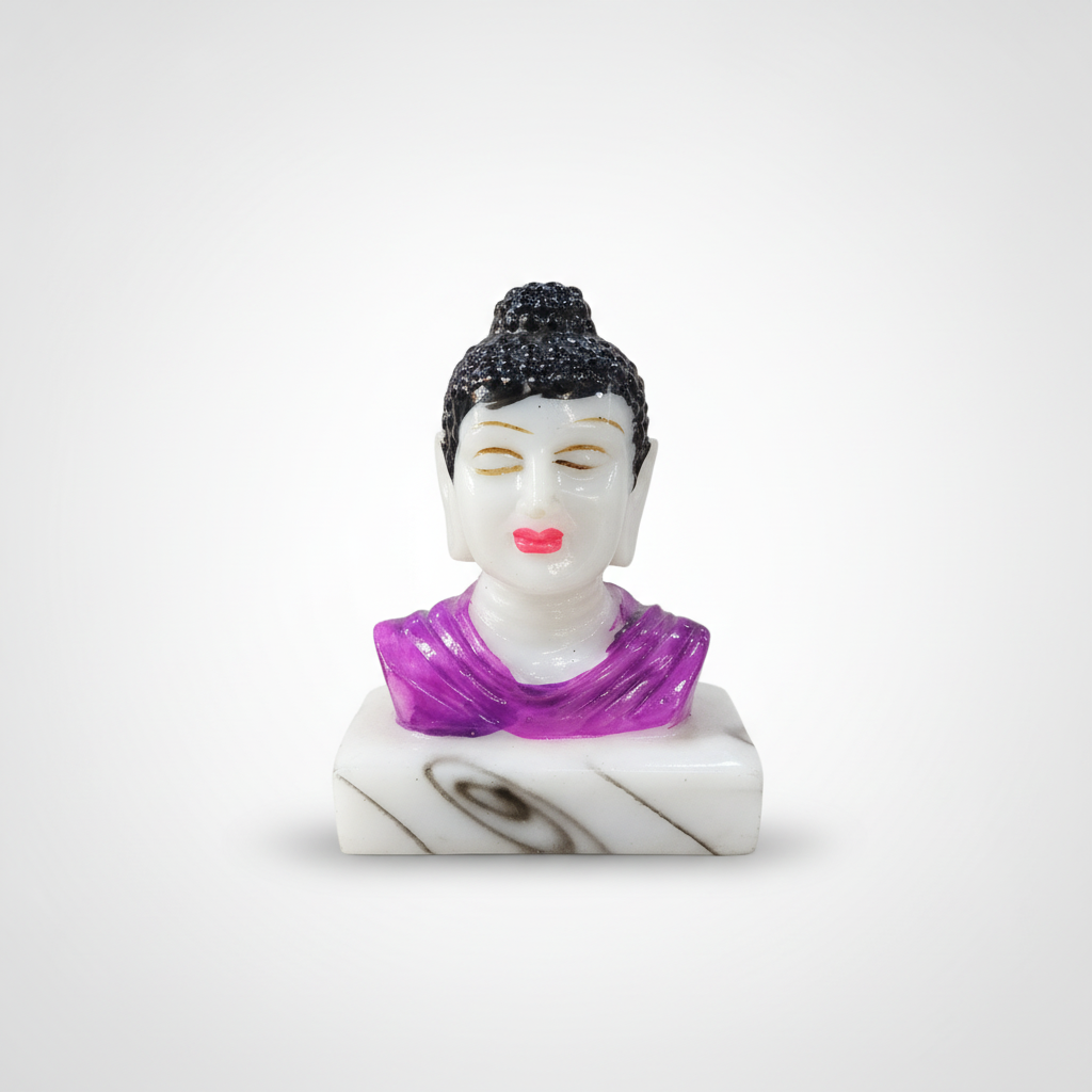 Meditating Buddha Bust Statue – White Marble Finish