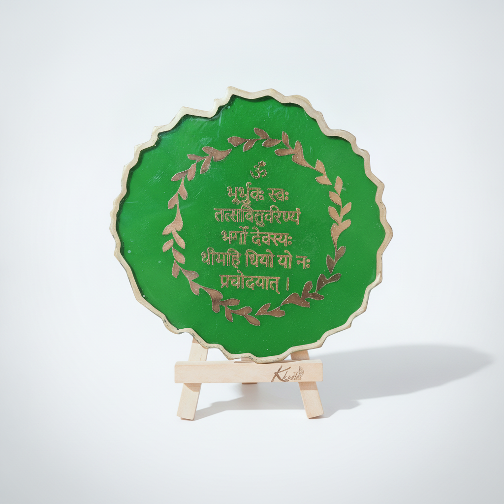 Gayatri Mantra Resin Art Plaque on Easel Stand – 5 Inch