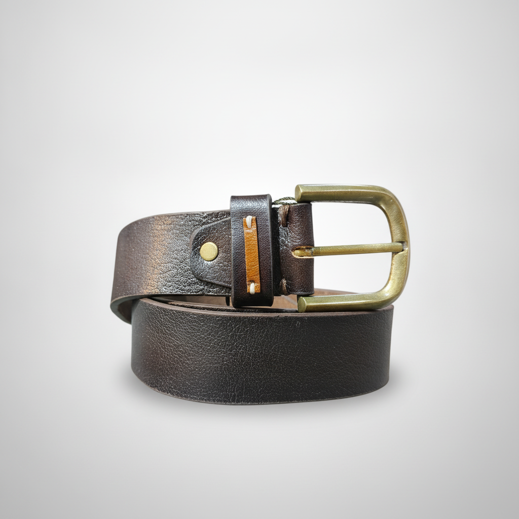 Wrangler Men's Dark Brown Leather Belt – Antique Brass Buckle