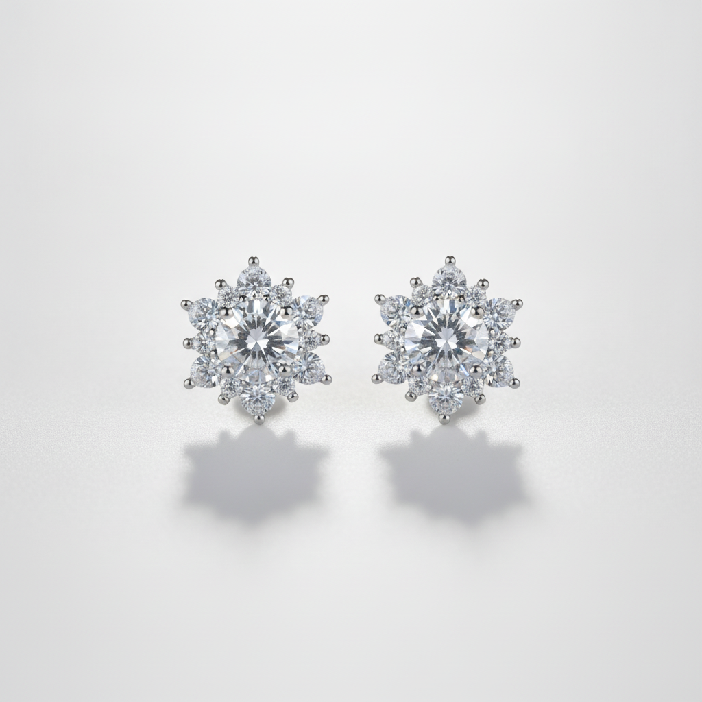 Crystal Flower Stud Earrings | Silver Cubic Zirconia
