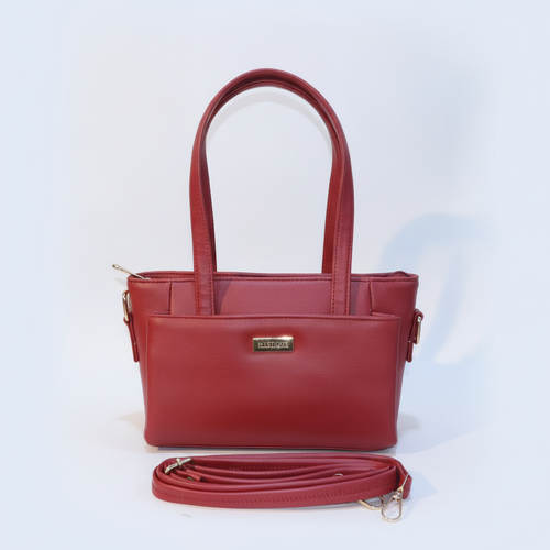 Classic Red Faux Leather Handbag with Crossbody Strap