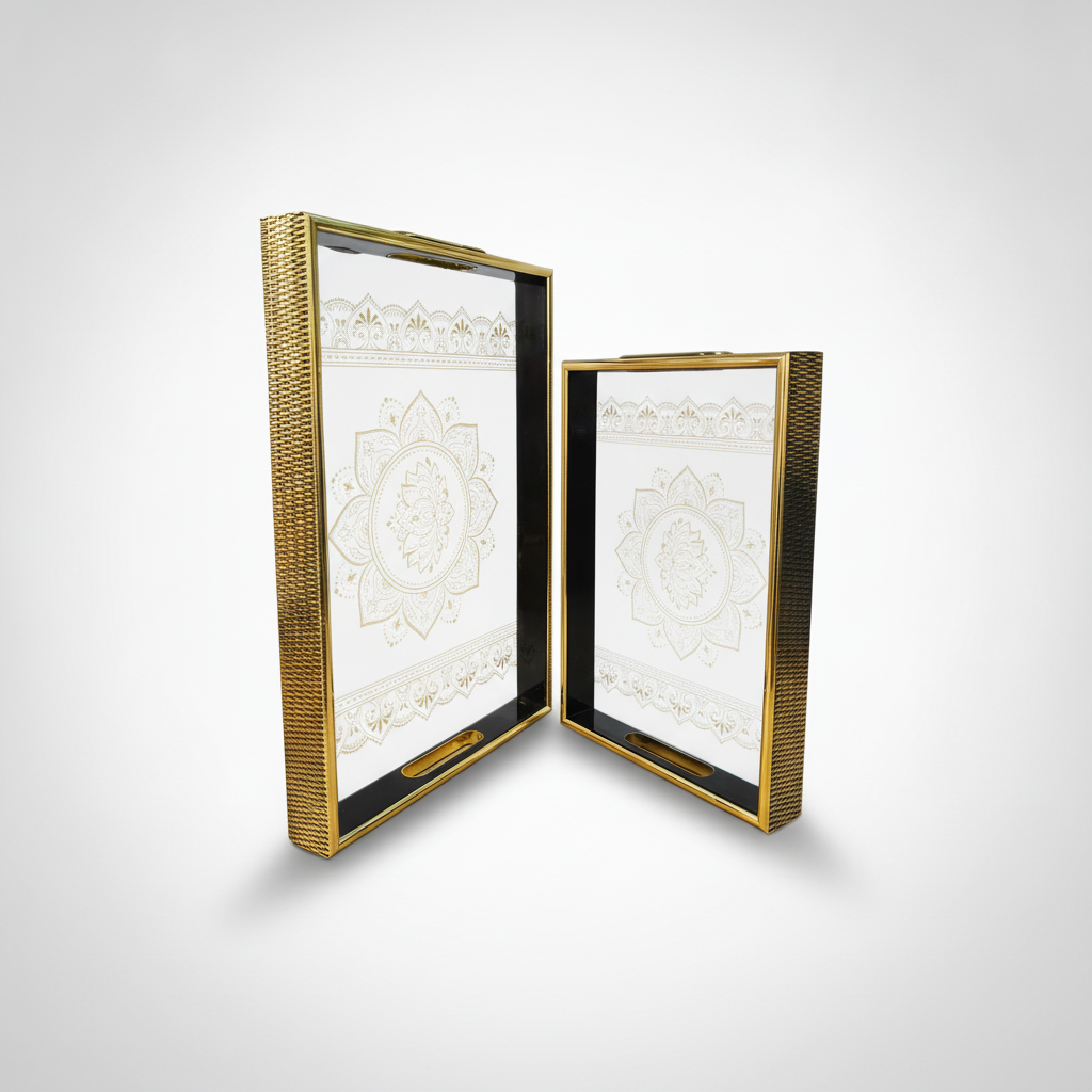 Luxury Gold & Black Ceramic Photo Frame Tray Set of 2