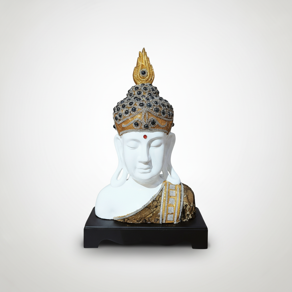 Gautam Buddha Head Statue with Jewelled Crown – 18 Inch