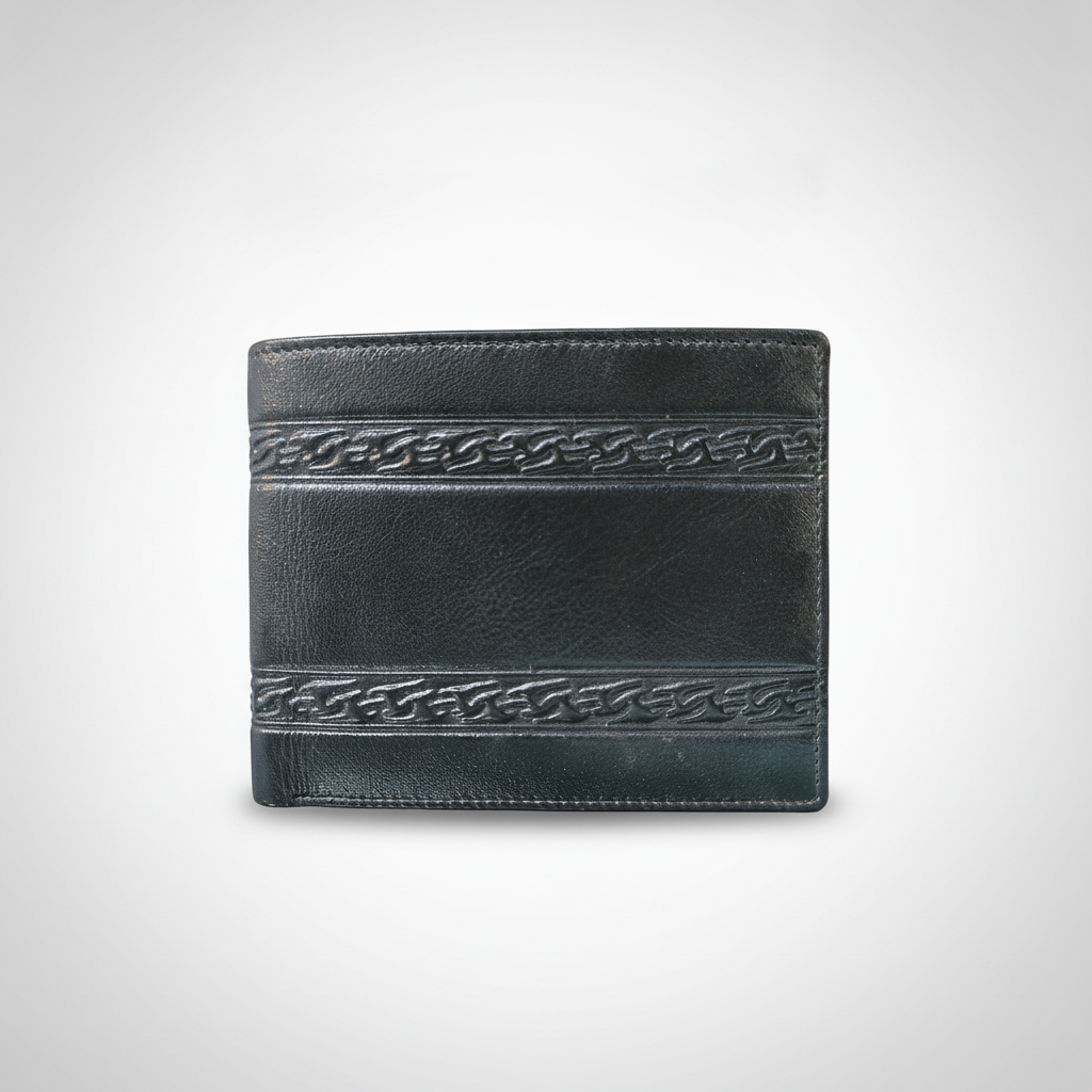 Lee Italian Black Leather Bifold Wallet – Chain Embossed