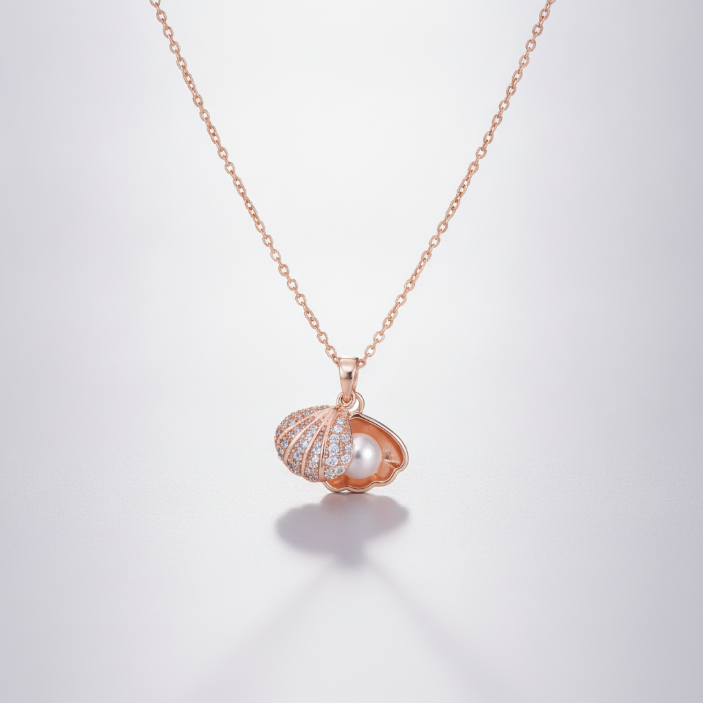 Rose Gold Shell & Pearl Pendant Necklace for Women