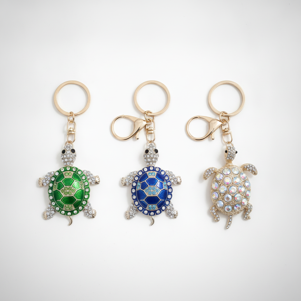 Crystal Turtle Keychain – Rhinestone Charm in 3 Colors