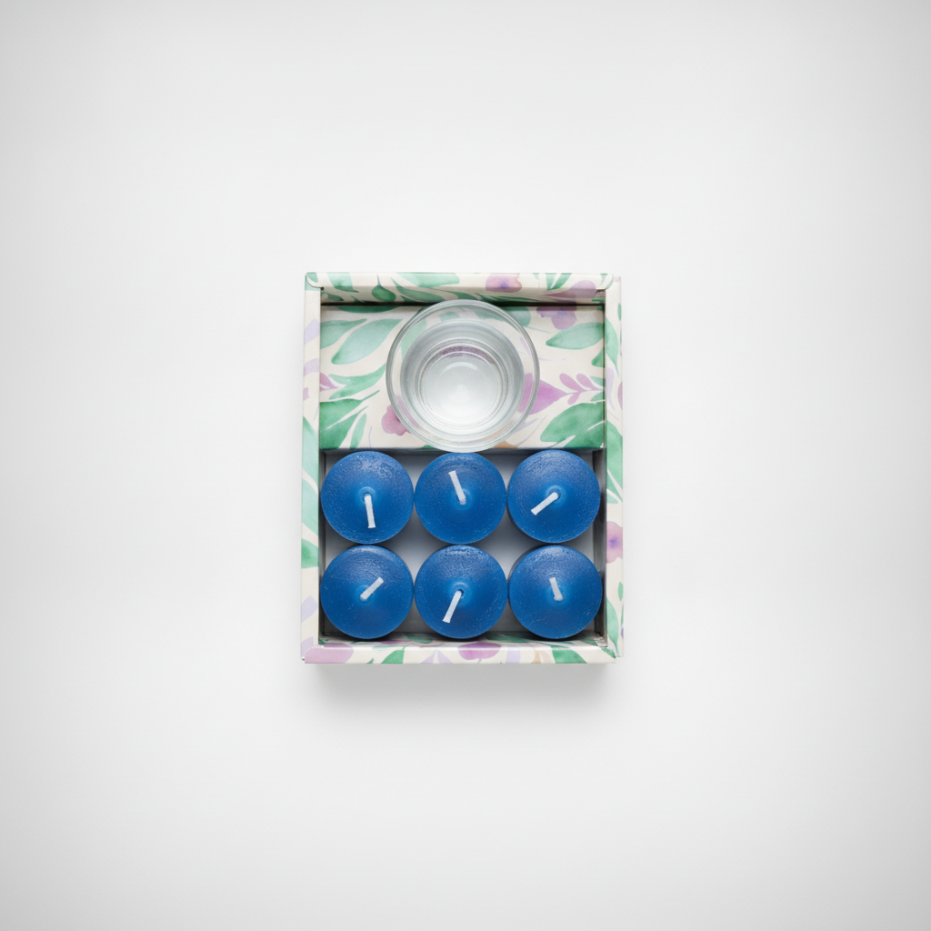 Blue Votive Candle Gift Set with Glass Holder – 6 Pack