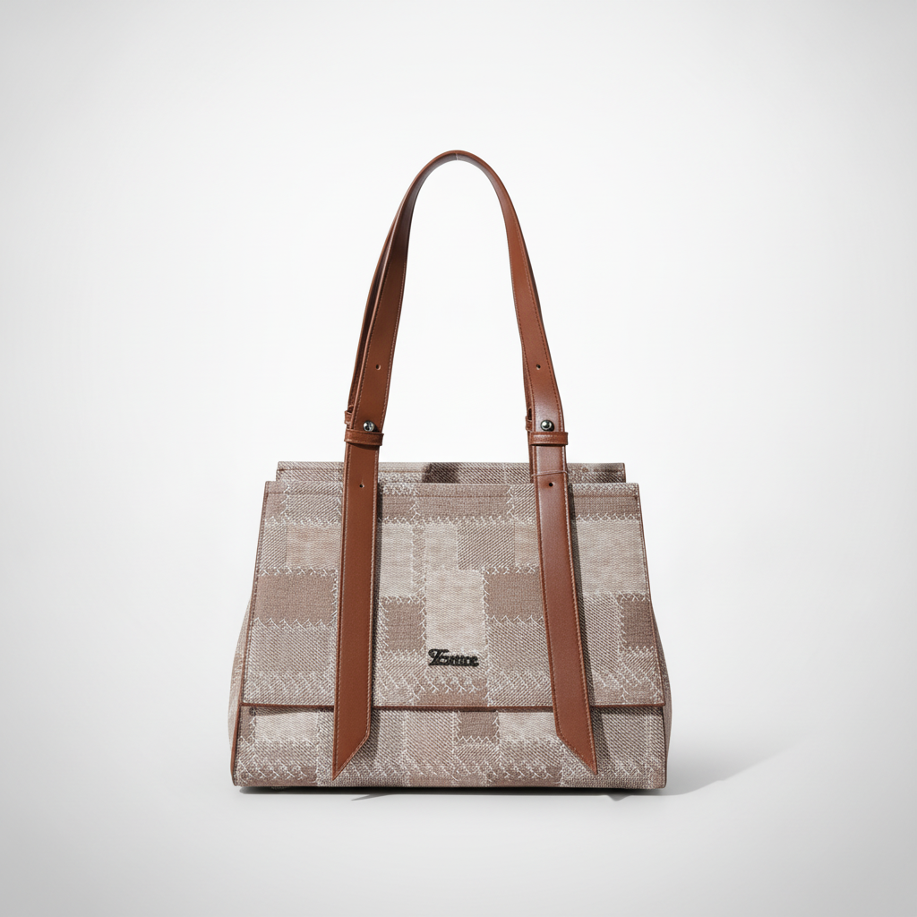 Exotic Expandable Tote Bag – Brown Checkered Handbag