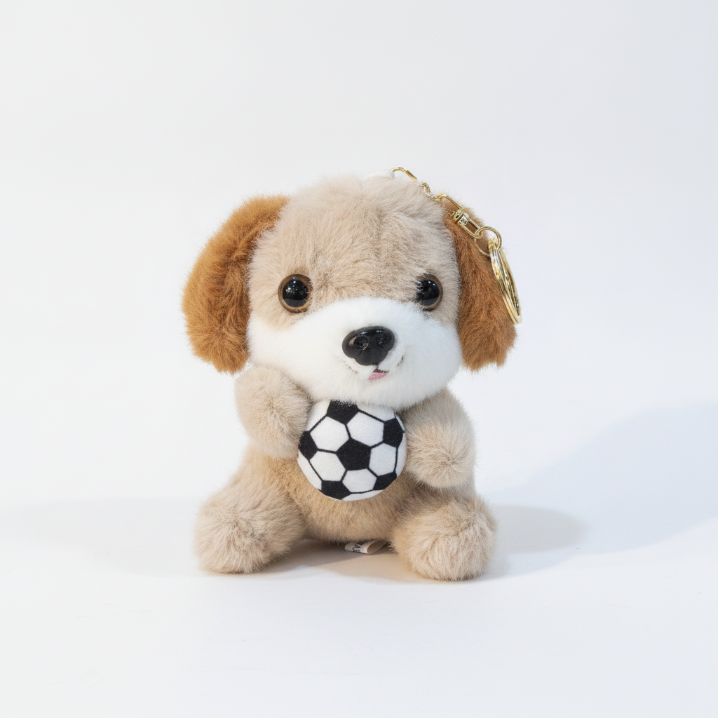 Adorable Plush Puppy Dog Keychain with Soccer Ball
