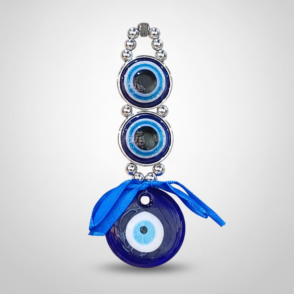 Turkish Evil Eye Wall Hanging Charm – Blue Glass & Silver