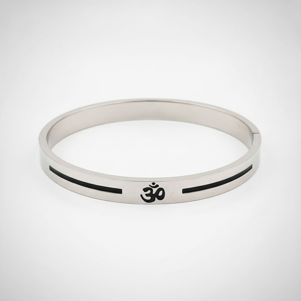 Men's Silver Om Bangle Bracelet – Sacred Symbol Kara