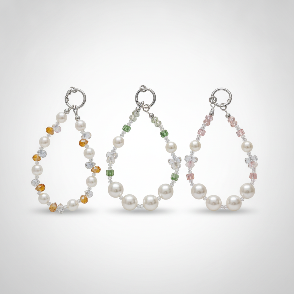 Pearl & Crystal Beaded Phone Keychain Charm