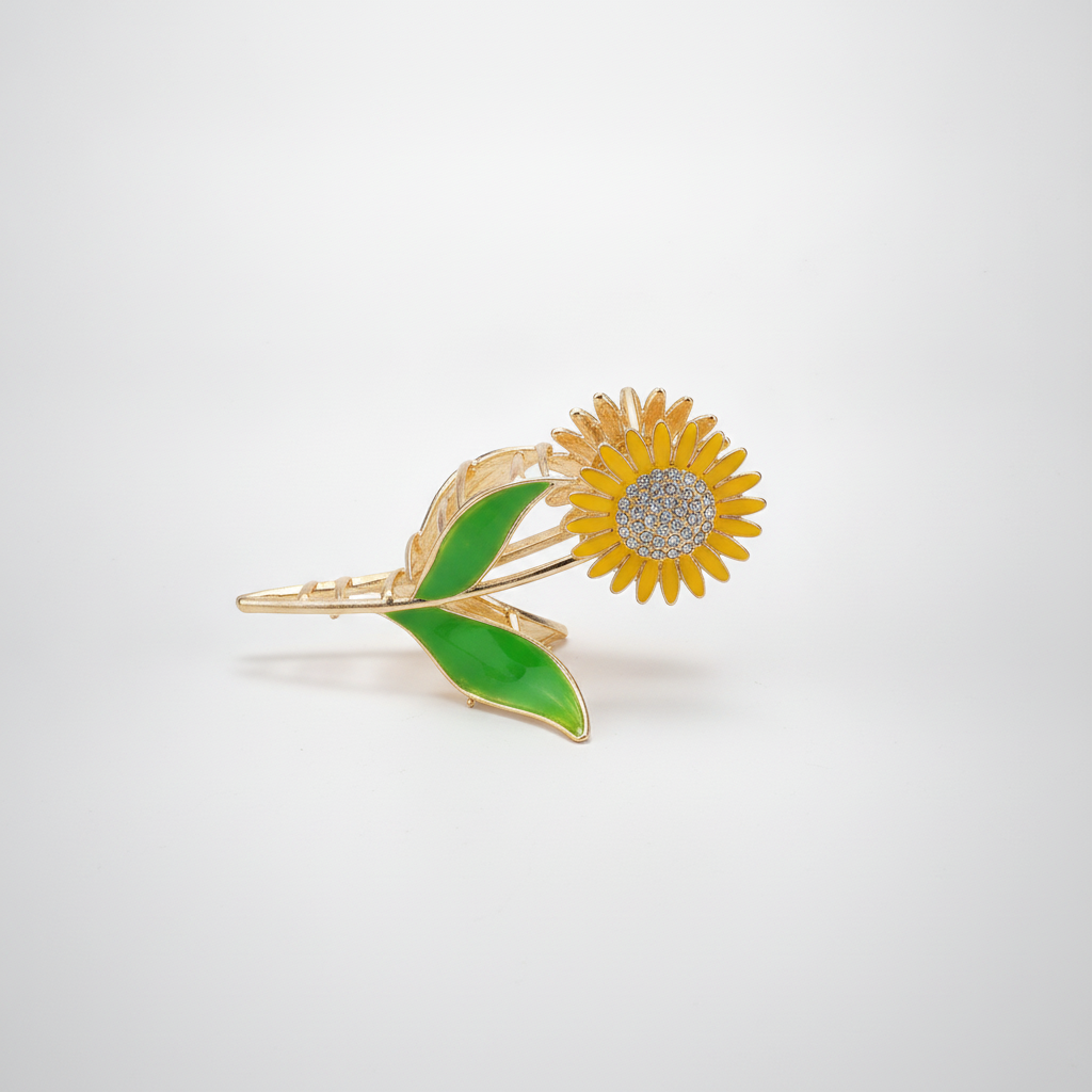 Sunflower Hair Claw Clip with Rhinestone Center & Enamel Leaves