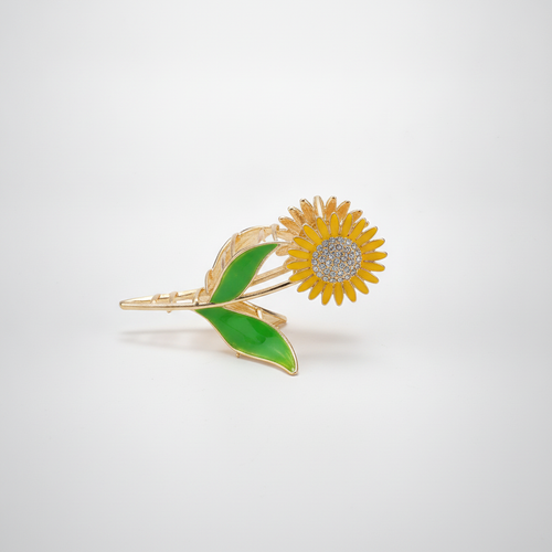 Sunflower Hair Claw Clip with Rhinestone Center & Enamel Leaves