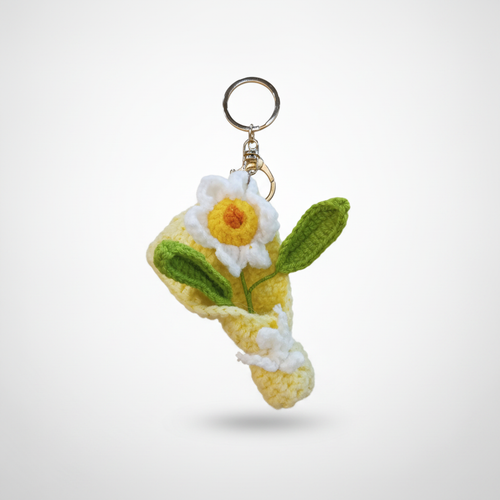 Handmade Crochet Daisy Flower Keychain – Yellow & White