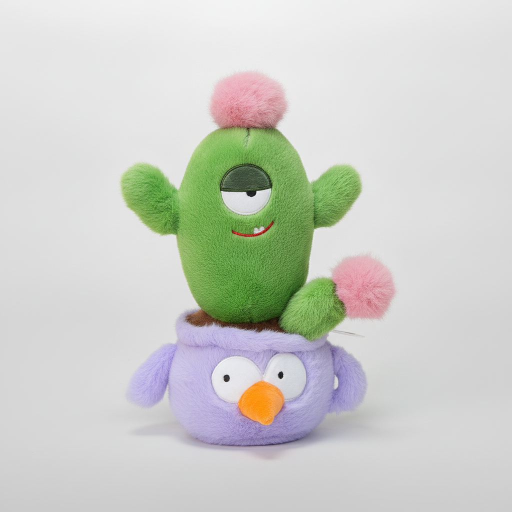 Cactus Monster & Bird Buddy Stacked Plush Soft Toy