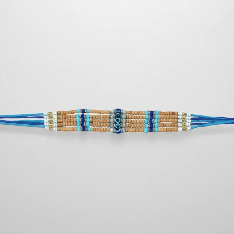 Handcrafted Beaded Rakhi with Evil Eye Charm