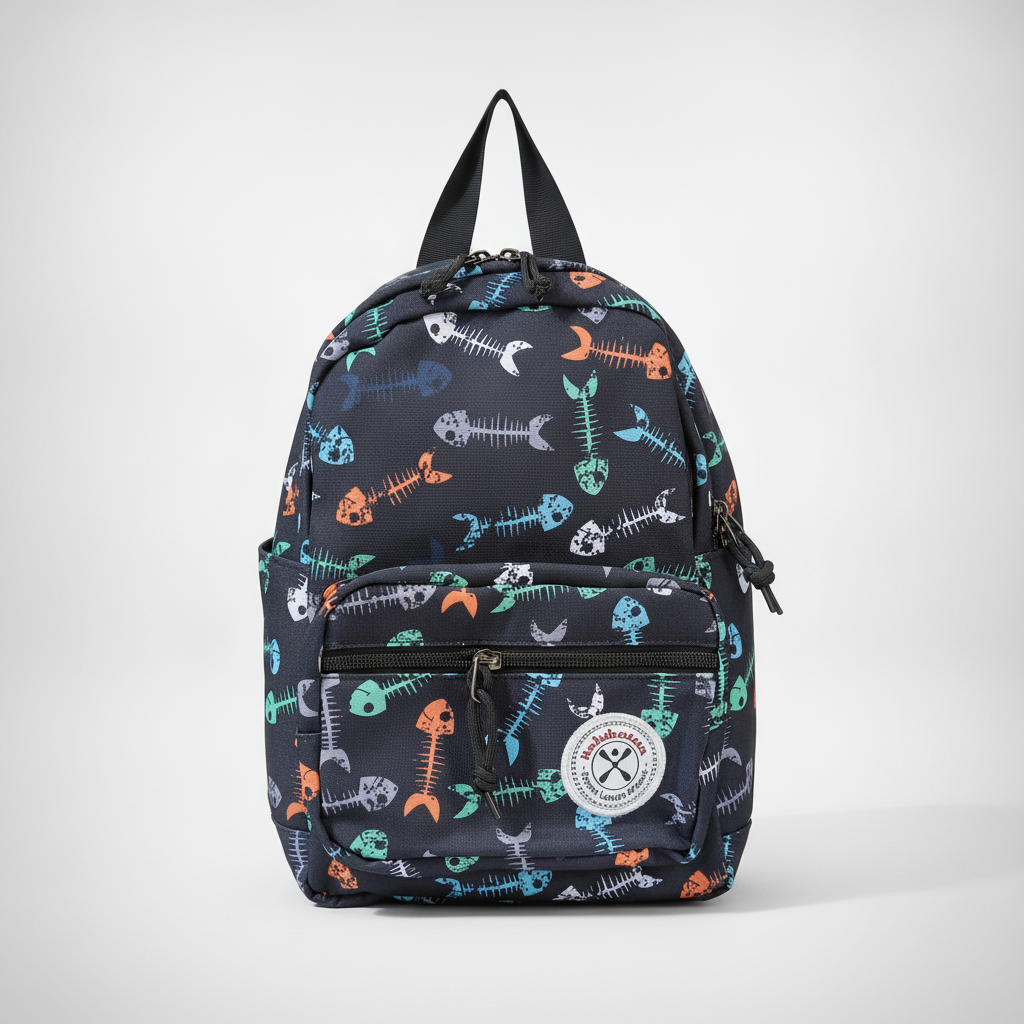 Fish Skeleton Print Mini Backpack – Dark Novelty Bag